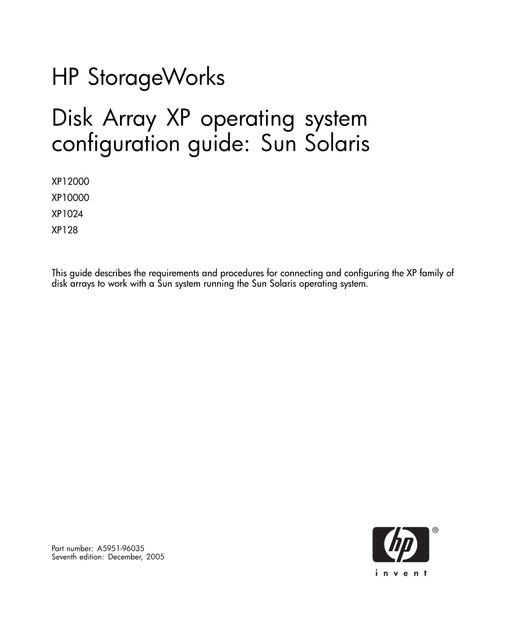 HP Storageworks XP Disk Array Sun Solaris OS Configuration Guide