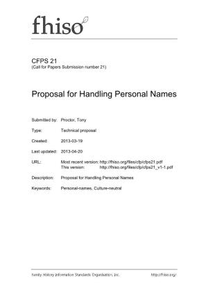 FHISO CFPS 21: Proposal for Handling Personal Names