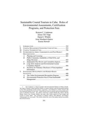 Sustainable Coastal Tourism in Cuba: Roles of Environmental Assessments, Certification Programs, and Protection Fees Kenyon C