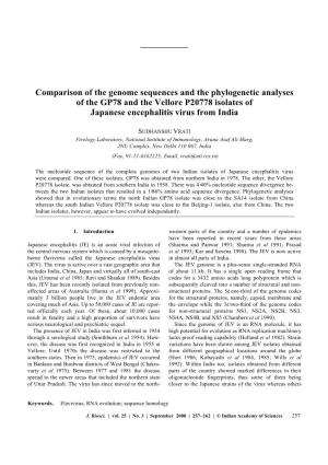 Comparison of the Genome Sequences and the Phylogenetic Analyses of the GP78 and the Vellore P20778 Isolates of Japanese Encephalitis Virus from India