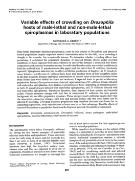 Variable Effects of Crowding on Drosophila Hosts of Male-Lethal and Non-Male-Lethal Spiroplasmas in Laboratory Populations