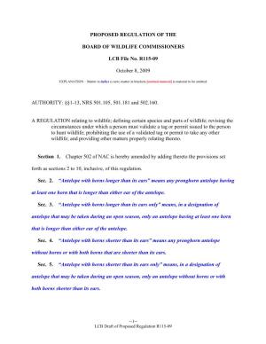 Proposed Regulation of the Board of Wildlife
