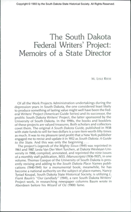 The South Dakota Federal Writers' Project: Memoirs of a State Director