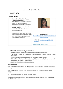 Academic Staff Profile Personal Profile