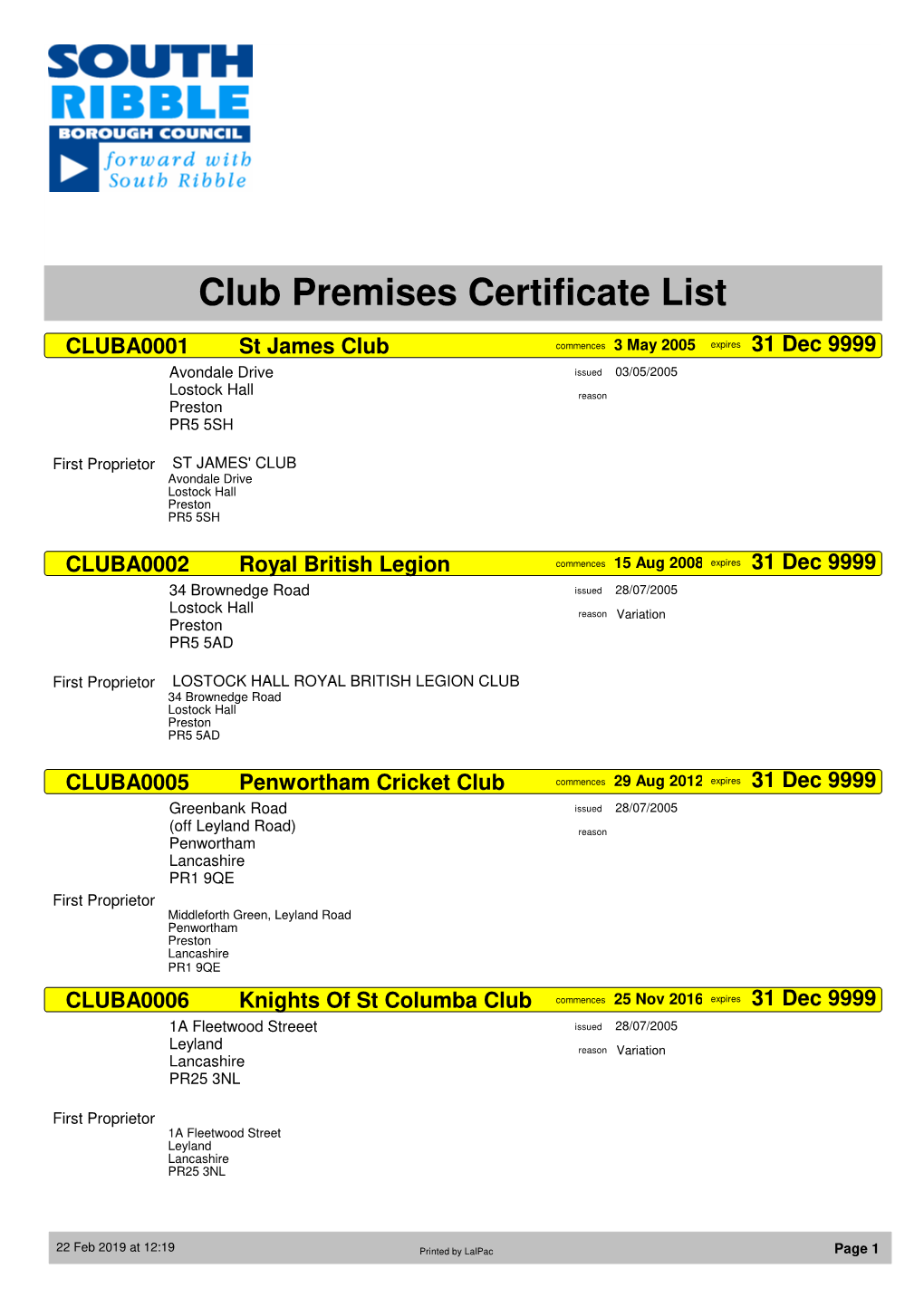 Lalpac Licence List