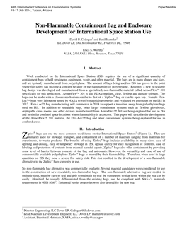 Non-Flammable Containment Bag and Enclosure Development for International Space Station Use