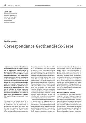 Correspondance Grothendieck-Serre John Tate