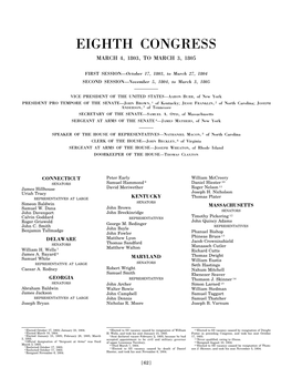Eighth Congress March 4, 1803, to March 3, 1805