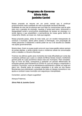 Programa De Governo Sílvio Félix Juninho Cavini