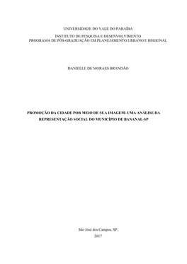 Universidade Do Vale Do Paraíba Instituto De Pesquisa E Desenvolvimento Programa De Pós-Graduação Em Planejamento Urbano E Regional