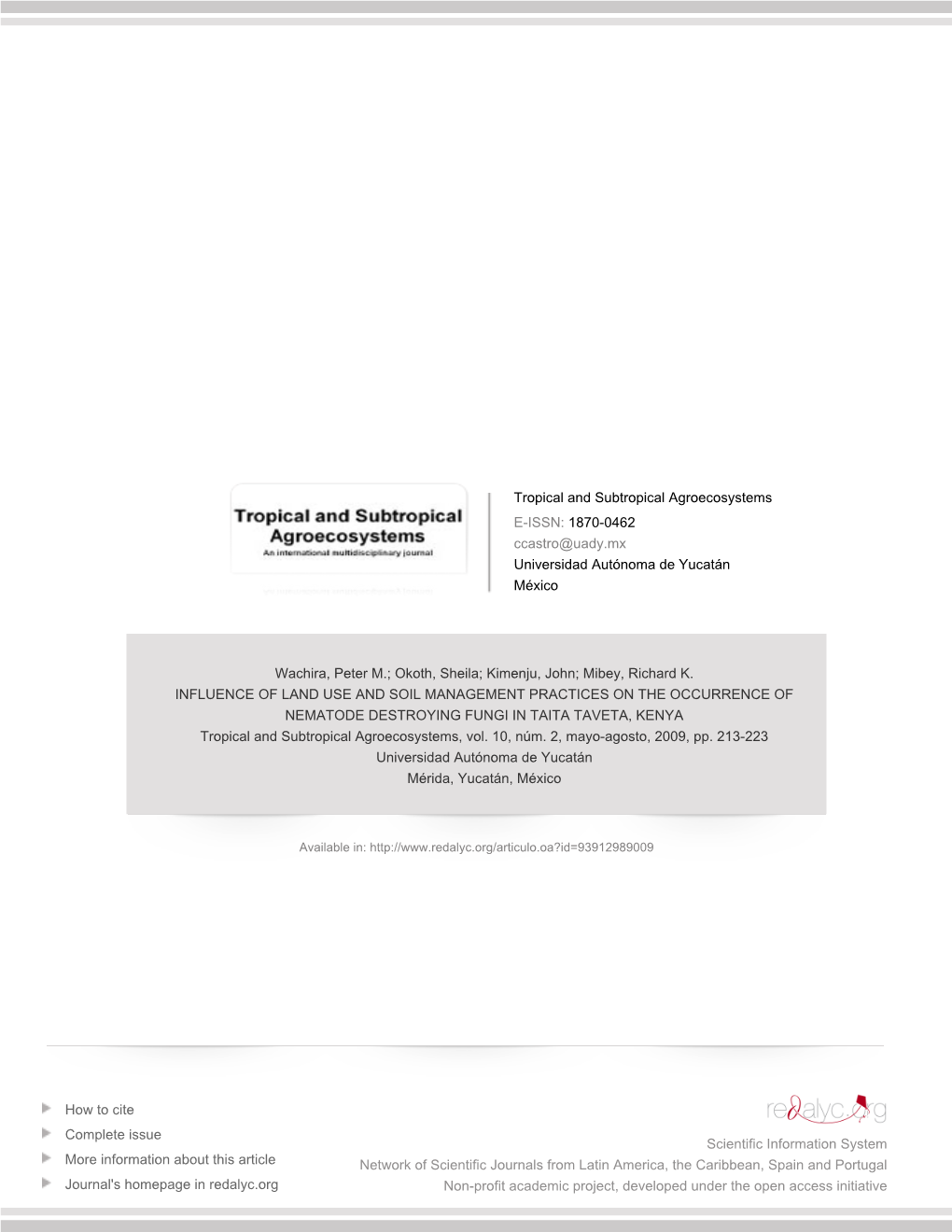 Redalyc.INFLUENCE of LAND USE and SOIL MANAGEMENT