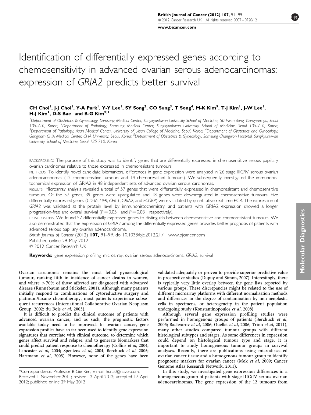 Identification of Differentially Expressed Genes According To