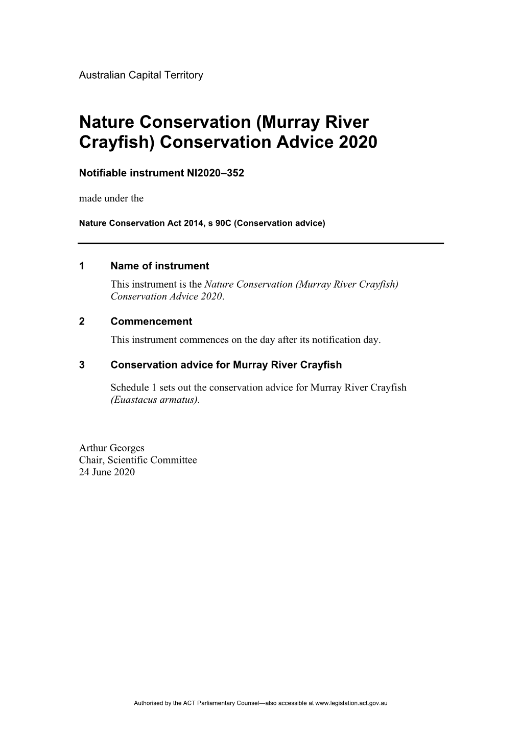 Nature Conservation (Murray River Crayfish) Conservation Advice 2020