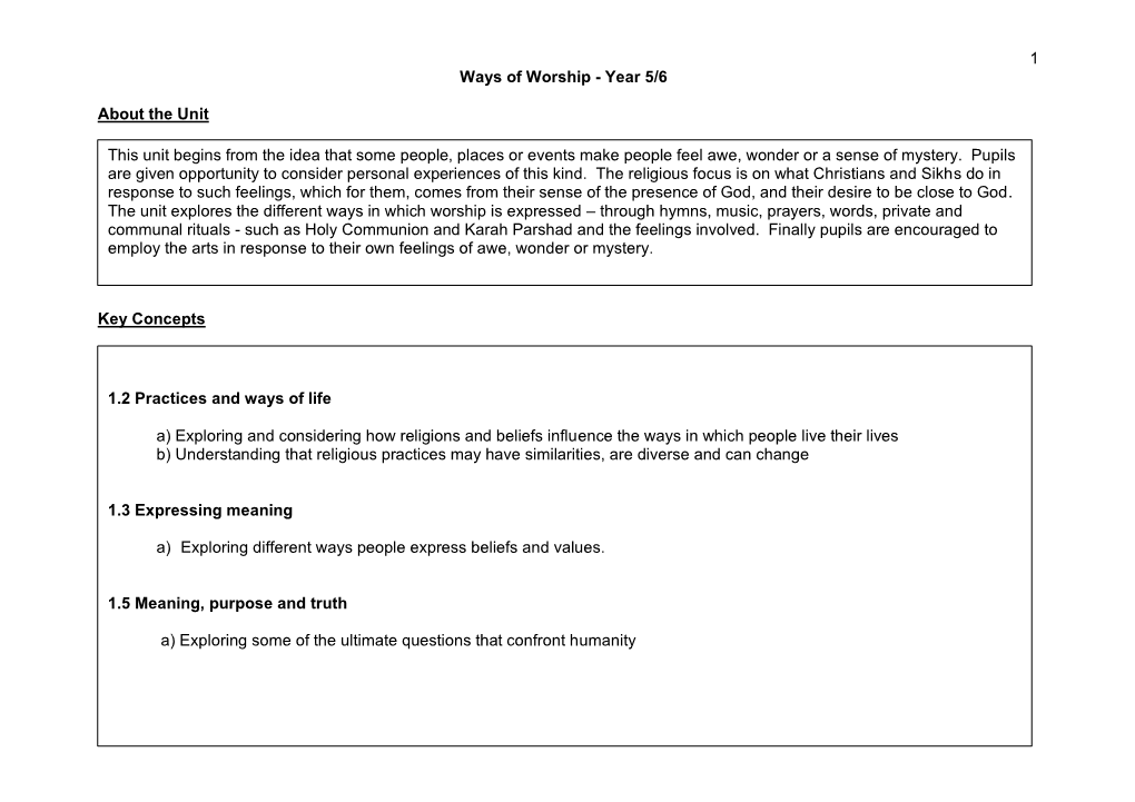 Ways of Worship - Year 5/6