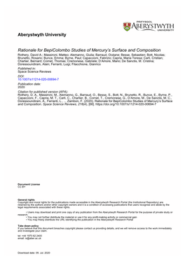 Rationale for Bepicolombo Studies of Mercury's Surface And
