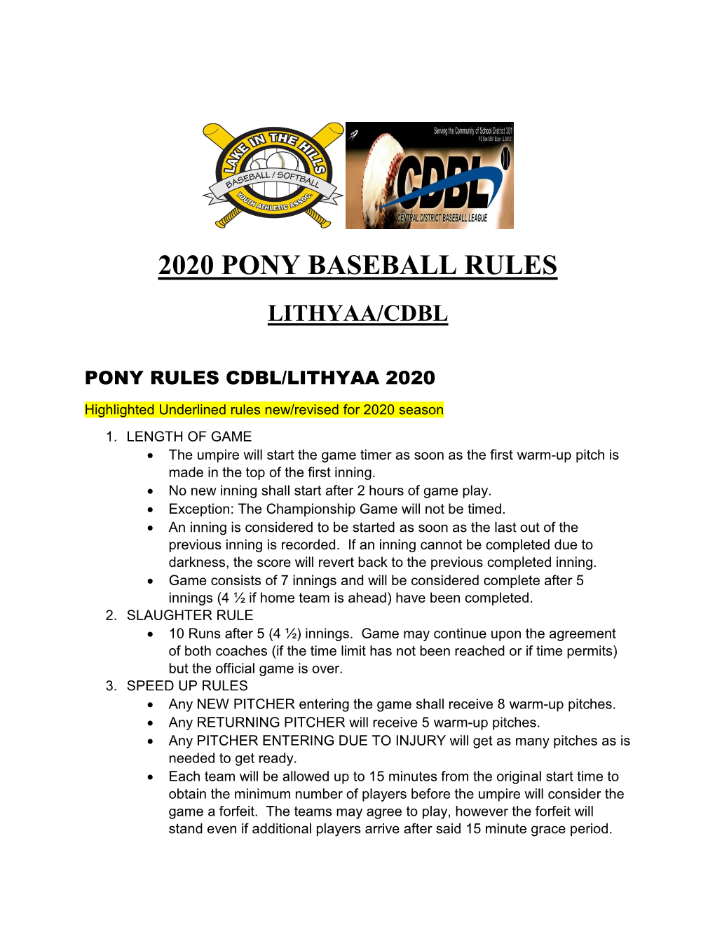 2020 Pony Baseball Rules