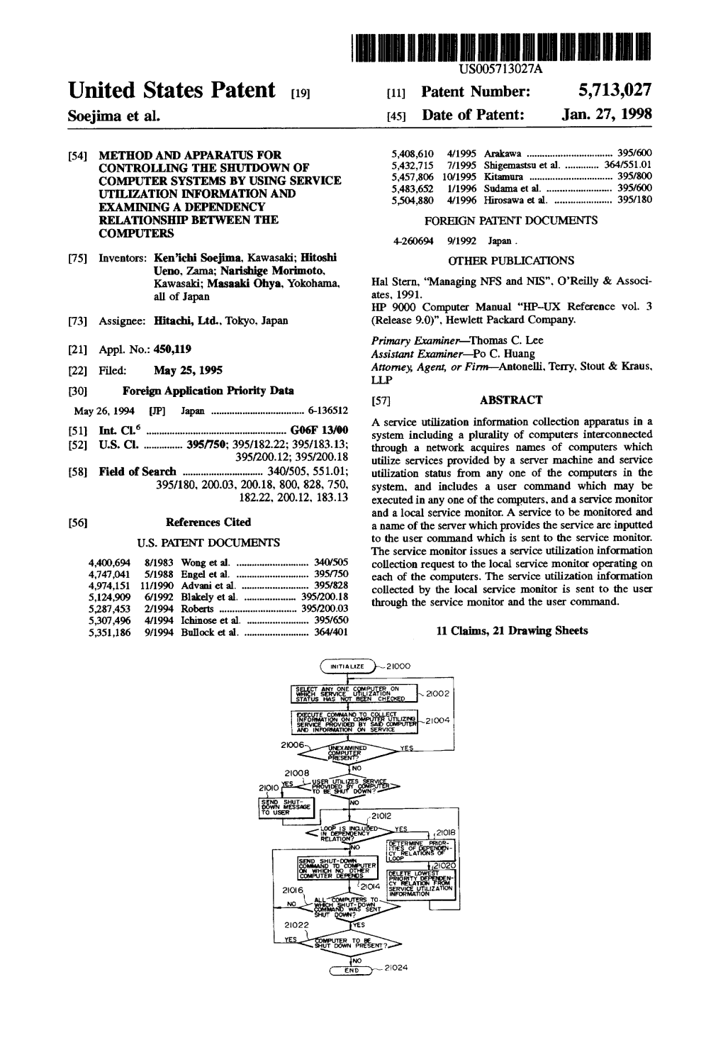 United States Patent (19) 11 Patent Number: 5,713,027 Soejima Et Al