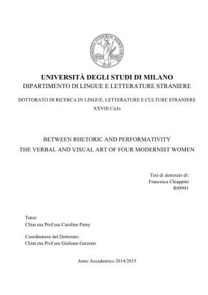 Università Degli Studi Di Milano Dipartimento Di Lingue E Letterature Straniere