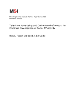 Television Advertising and Online Word-Of-Mouth: an Empirical Investigation of Social TV Activity