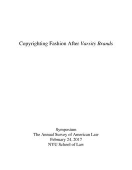 Copyrighting Fashion After Varsity Brands