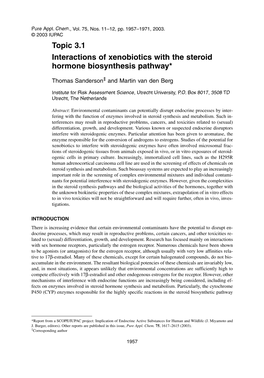 Topic 3.1 Interactions of Xenobiotics with the Steroid Hormone Biosynthesis Pathway*