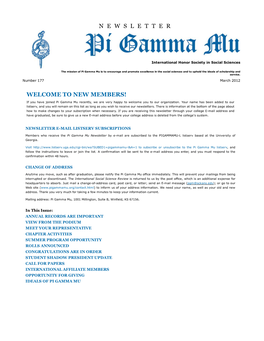 Pi Gamma Mu International Newsletter: March 2012
