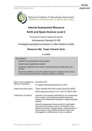 Level 2 Earth and Space Science Internal Assessment Resource