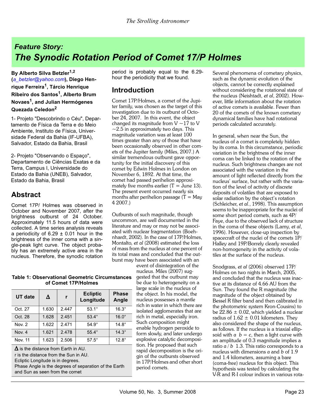 The Synodic Rotation Period of Comet 17/P Holmes