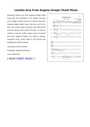 Lenskis Aria from Eugene Onegin Sheet Music
