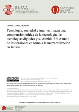 Tecnología, Sociedad E Internet : Hacia Una Comprensión Crítica De La Tecnología, Las Tecnologías Digitales Y Su Cambio