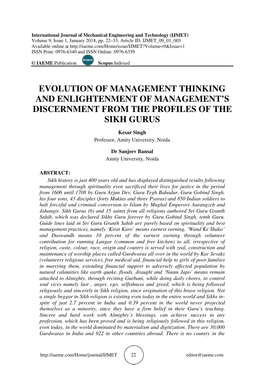 Evolution of Management Thinking and Enlightenment of Management’S Discernment from the Profiles of the Sikh Gurus