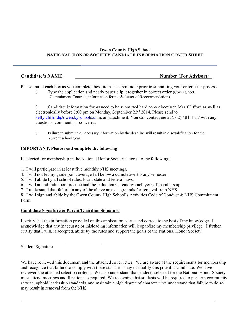 Redfield High School National Honor Society Application s1