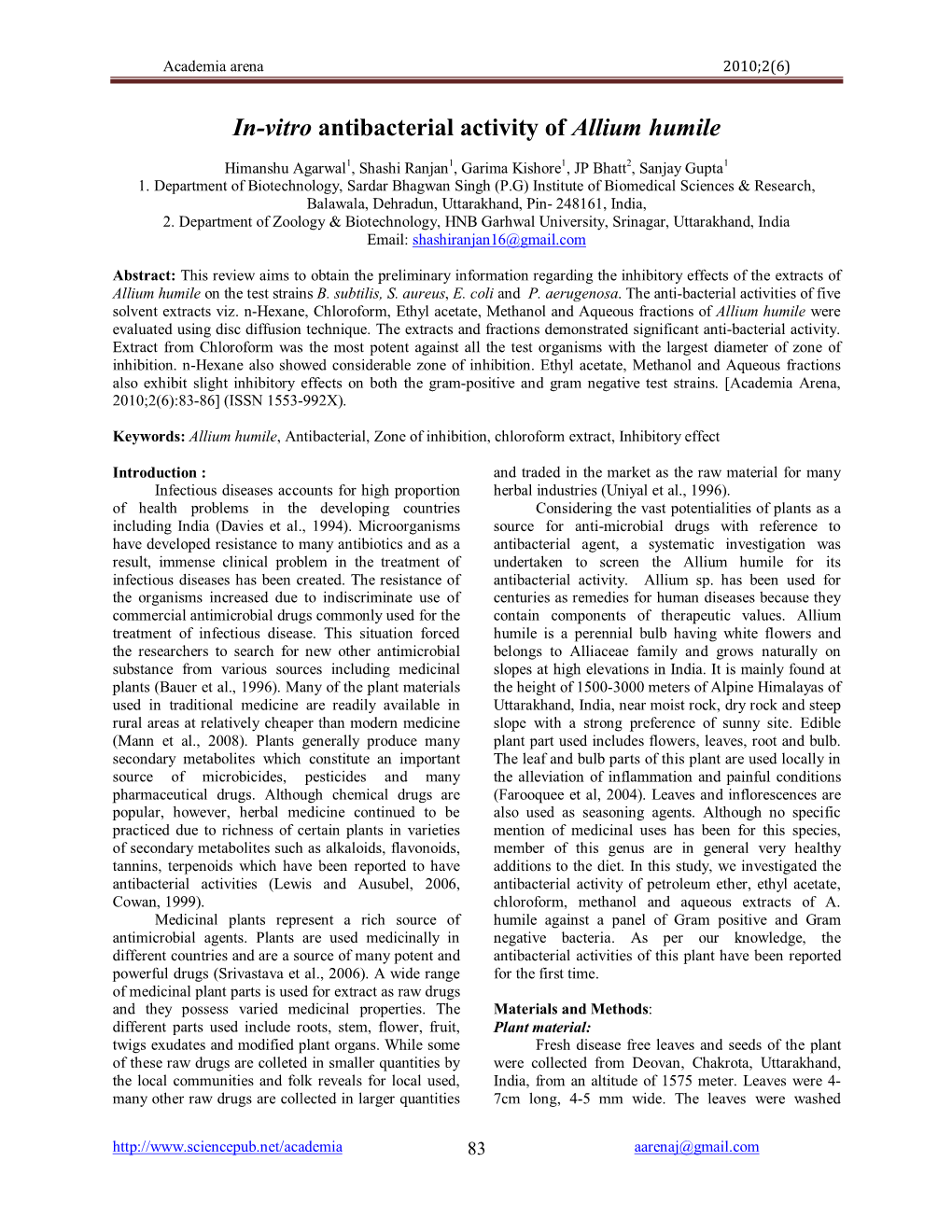 In-Vitro Antibacterial Activity of Allium Humile