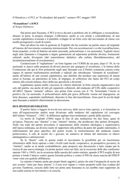 Il Manifesto E Il PCI, in “Il Calendario Del Popolo”, Numero 587, Maggio 1995