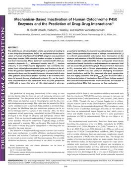 Mechanism-Based Inactivation of Human Cytochrome P450 Enzymes and the Prediction of Drug-Drug Interactions□S