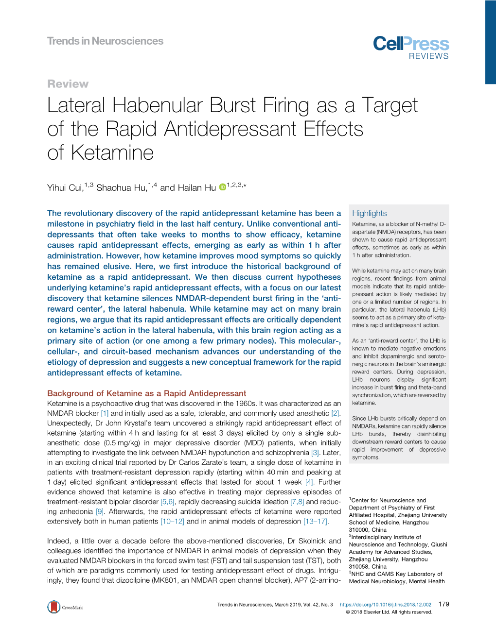 Lateral Habenular Burst Firing As a Target of the Rapid Antidepressant