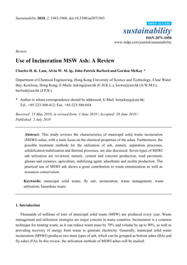 Use of Incineration MSW Ash: a Review