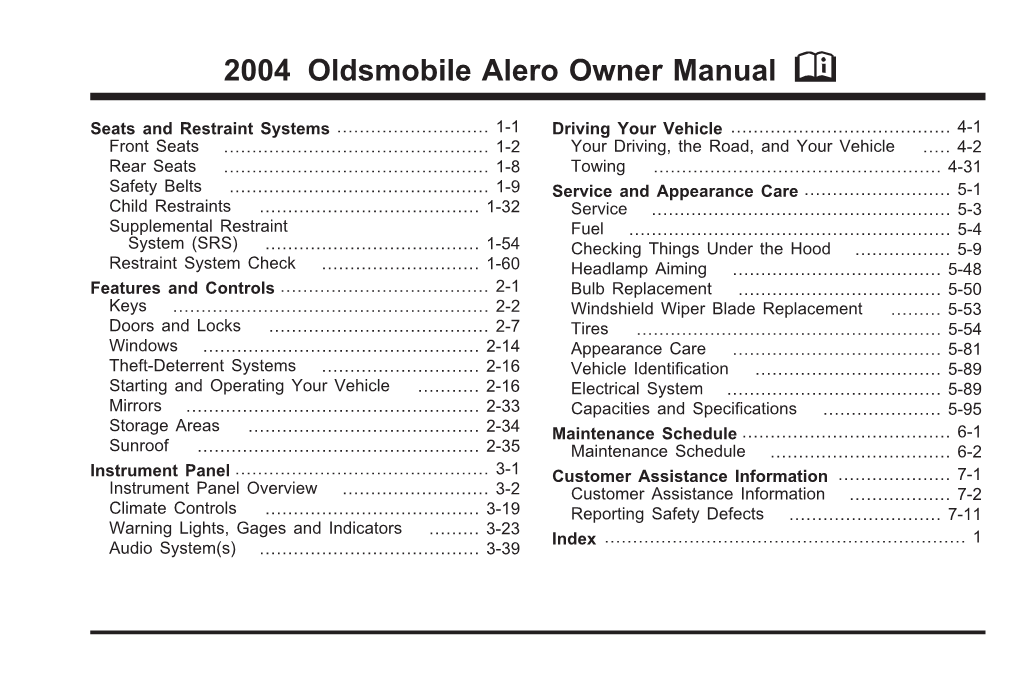 2004 Oldsmobile Alero Owner Manual M