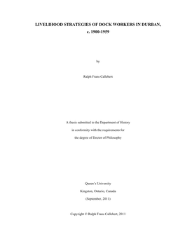LIVELIHOOD STRATEGIES of DOCK WORKERS in DURBAN, C. 1900-1959