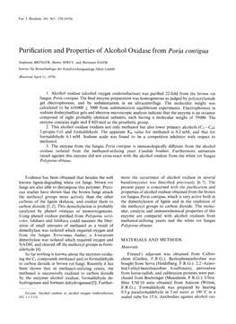 Purification and Properties of Alcohol Oxidase from Poria Contigua