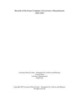 Records of the Essex Company of Lawrence, Massachusetts 1845-1987