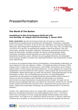 Pressemitteilung the World of Tim Burton