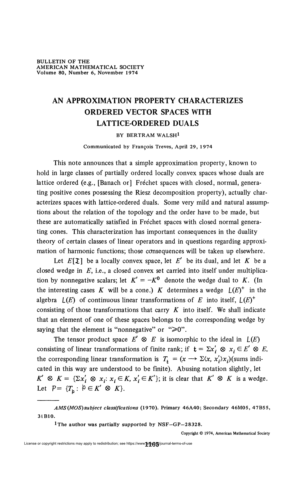 An Approximation Property Characterizes Ordered Vector Spaces with Lattice-Ordered Duals by Bertram Walsh1