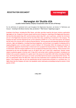 Norwegian Air Shuttle ASA (A Public Limited Liability Company Incorporated Under the Laws of Norway)