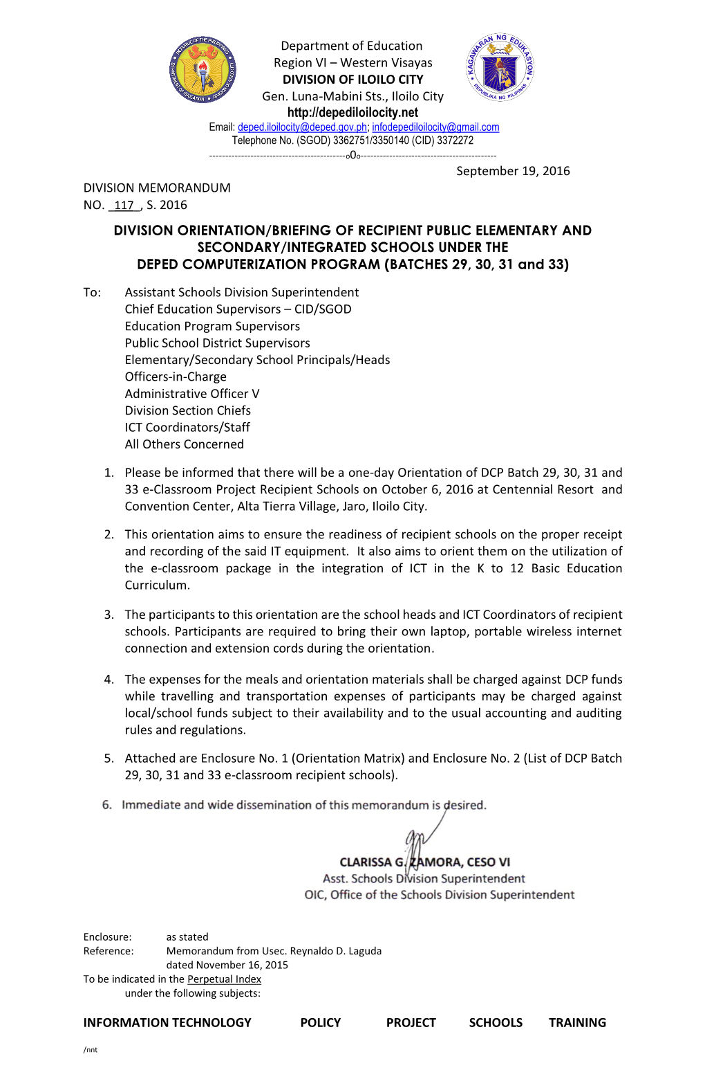 Download Division Memorandum No. 117, S. 2016