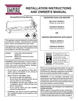 EMPIRE INSTALLATION Instructions Comfor T Systems and Owner's Manual