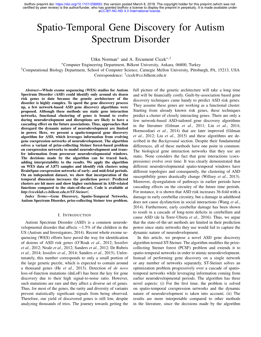 Spatio-Temporal Gene Discovery for Autism Spectrum Disorder