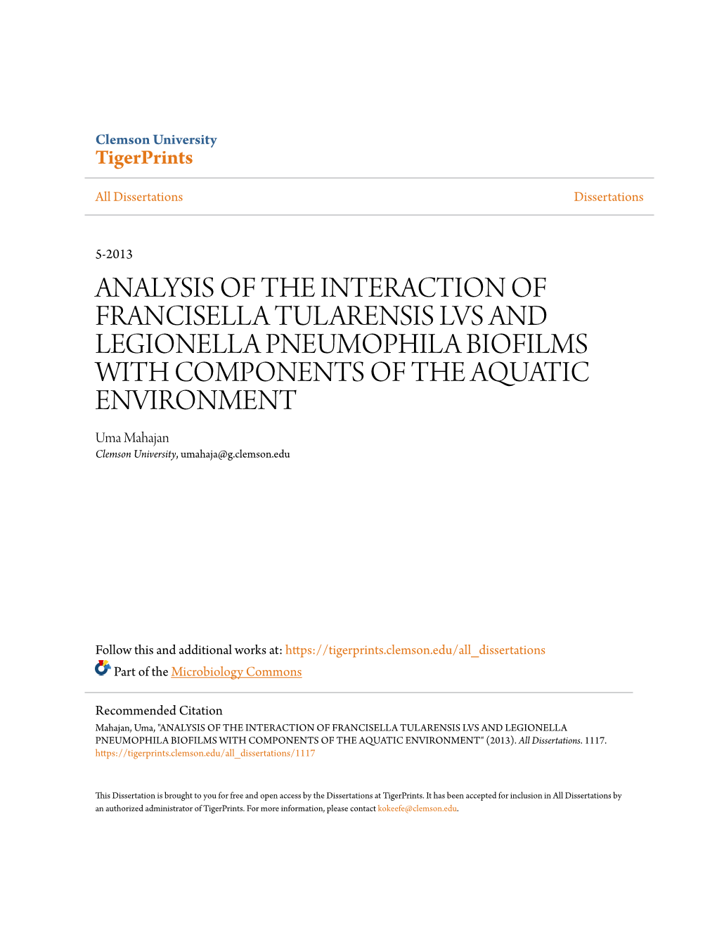 Analysis of the Interaction of Francisella Tularensis Lvs