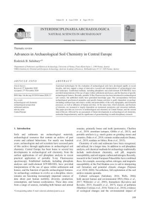Advances in Archaeological Soil Chemistry in Central Europe