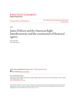 James Dobson and the American Right: Interdiscursivity and the Construction of Rhetorical Agency James Mcafee Iowa State University